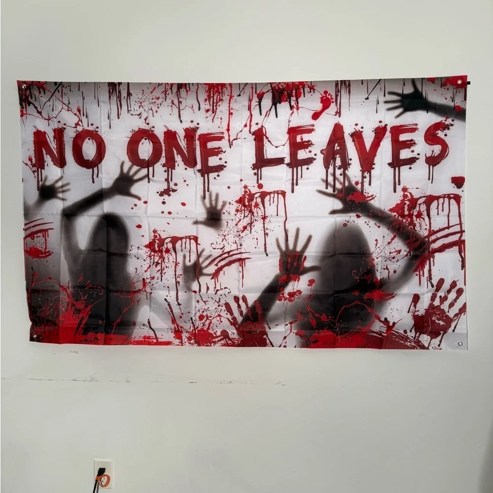 Zombie Bloody Halloween Banner NO ONE LEAVES Horror Wall Decoration Haunted